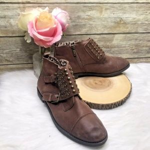 Lucky Brand Dosey Brown Studded Leather Sz 8.5 M 38.5 Zip Up Ankle Boots